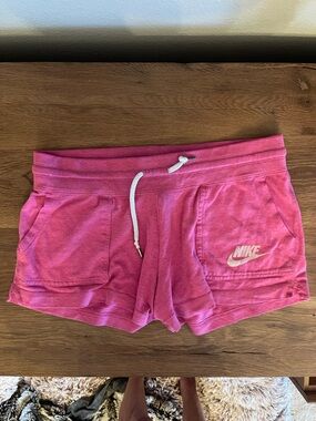 Nike Pink Fleece Lounge Shorts Women’s Medium Drawstring Pocket Logo